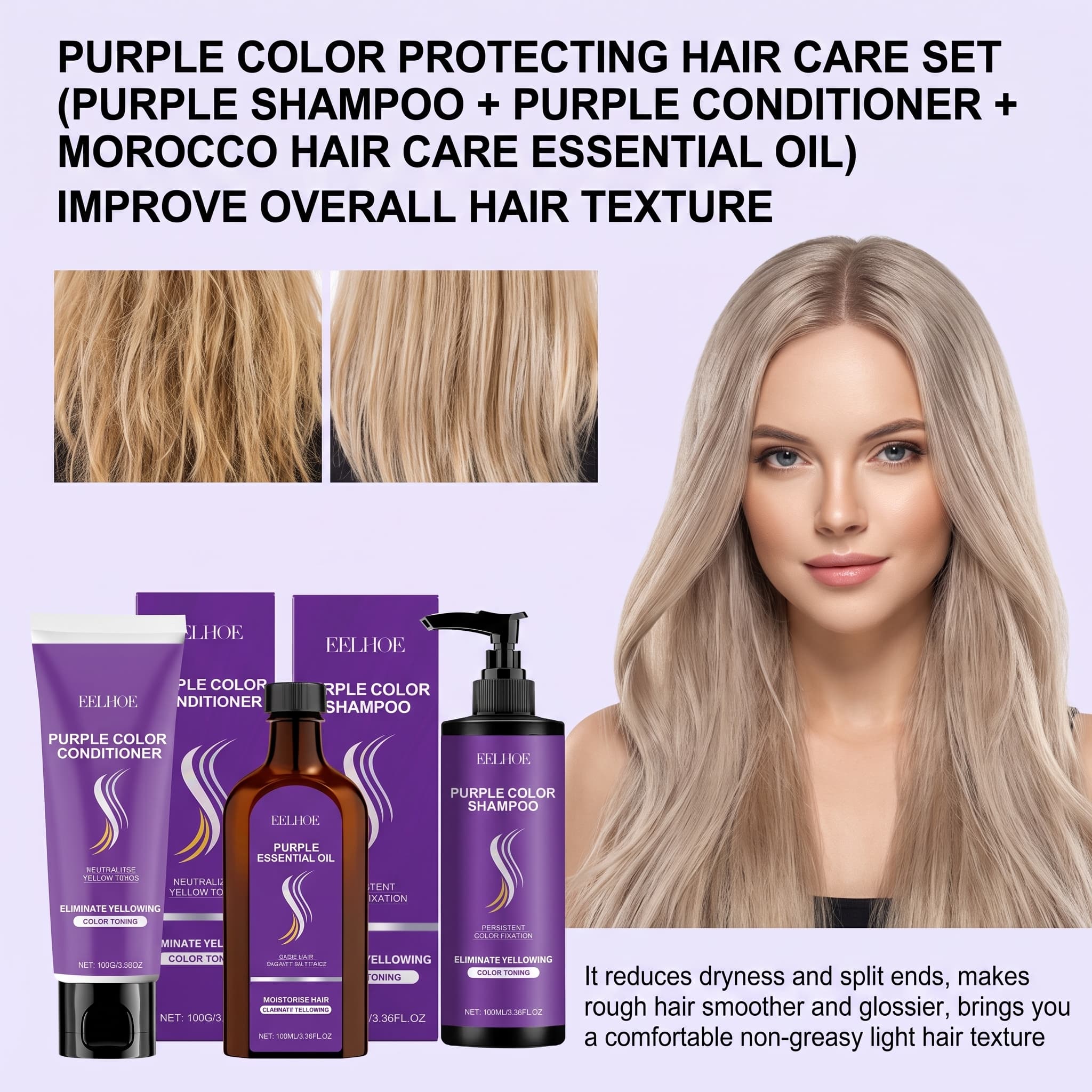 Purple Toning Shampoo - Ensemble shampoing violet avec après-shampoing, huile